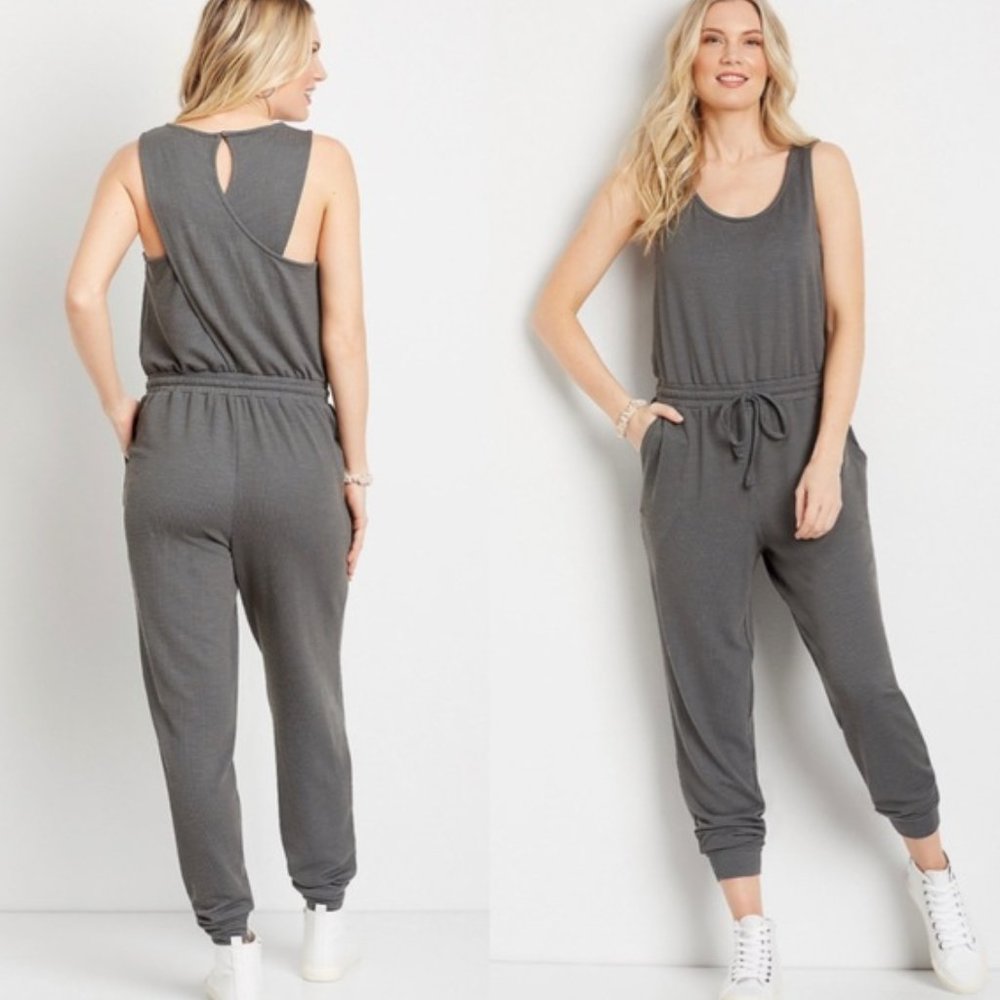 Maurices 24/7 Ribbed Jogger Drawcord Pocket Jumpsuit Size Large